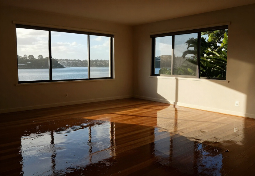 Damaged subfloor with visible moisture and mould in Newington home