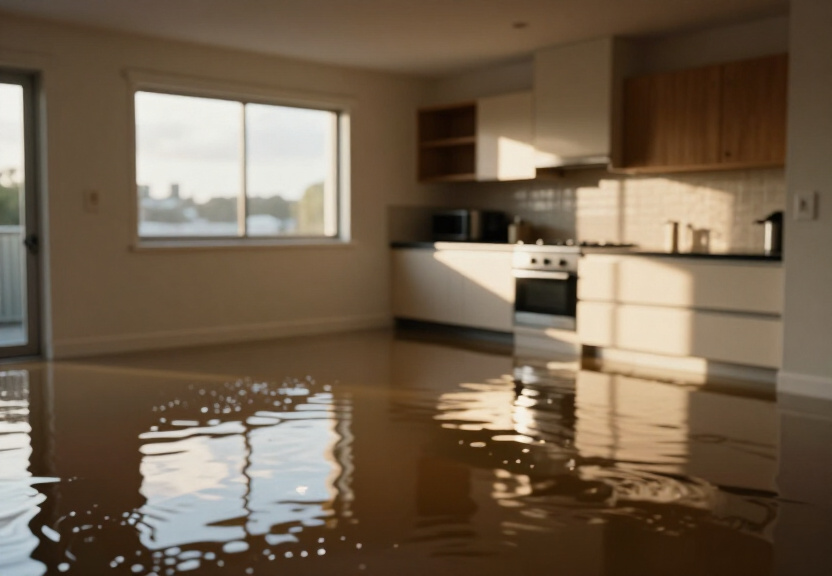 Water-damaged kitchen in Newington before restoration